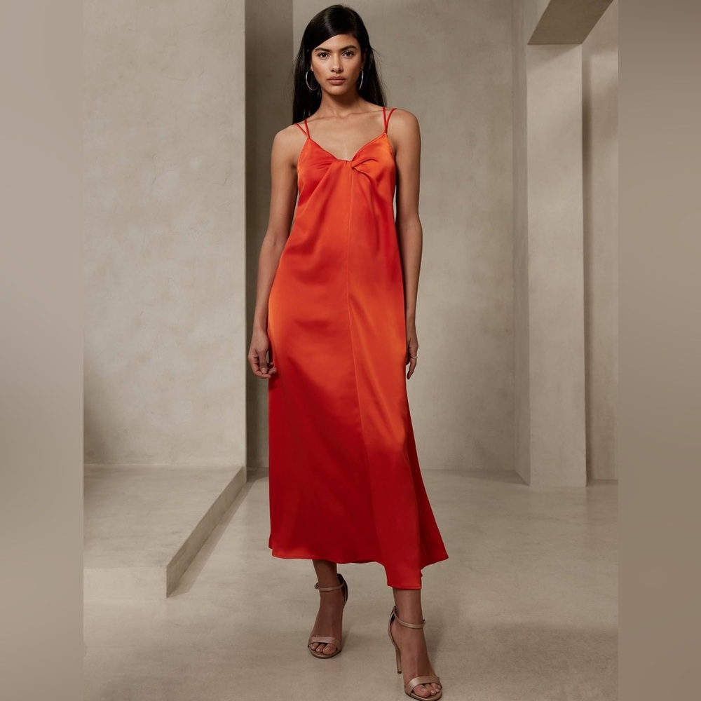 ORANGE TWIST-FRONT MAXI SLIP DRESS